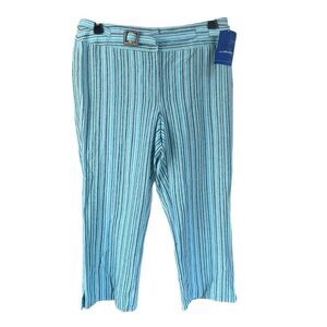 JH Collectibles Pants Women Size 10 36" Waist Stripe Cropped Linen Wide Leg‎